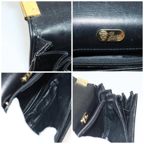 GUCCI Hand Bag Leather Black Gold 000 056 0004 Auth ep10863 - Picture 15 of 16
